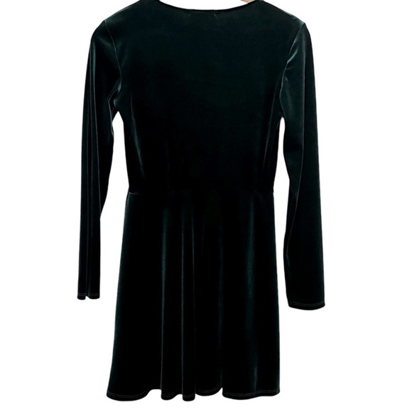 COPPER KEY Dark Emerald Green Velvet Fit & Flare Long Sleeve Dress Size Small - Picture 2 of 10